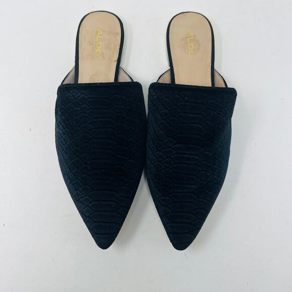 Aldo Mule Flats Pointed Toe Career Casual Black Flat Leather Line - 9 - Picture 2 of 7